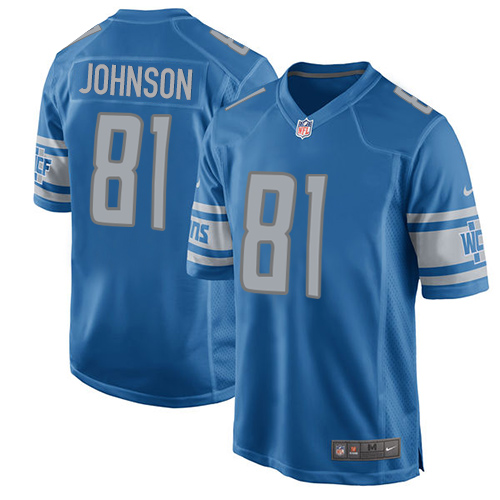 Nike Lions #81 Calvin Johnson Light Blue Team Color Youth Stitched NFL Elite Jersey - Click Image to Close